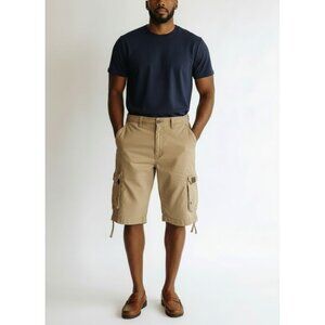 Notorious B.I.G. Wall Of Fame Beige Cargo Shorts Size 40 With Embroidered Detail